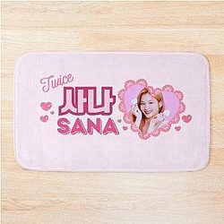 TWICE Sana Kpop Girl Group Pink Banner Design With Member Names in Hangul Bath Mat