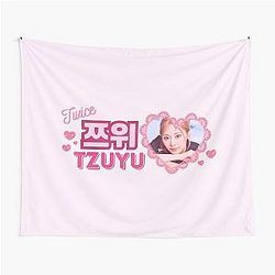TWICE Tzuyu Kpop Girl Group Pink Banner Collage Design With Member Names Hangul Tapestry