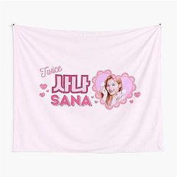Twice Sana Kpop Girl Group Pink Banner Collage Design With Member Names Tapestry