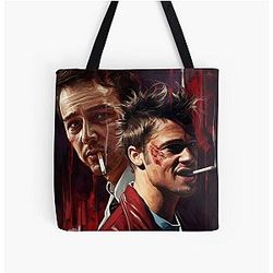 Fight Club Tyler Durden and the Narrator Smoking Drawing All Over Print Tote Bag