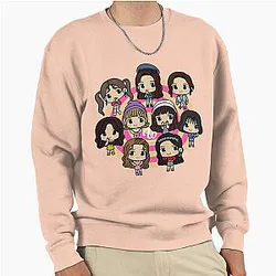 TWICE All 9 Members in chibi version - Tzuyu, Mina, Momo, Jihyo, Jeongyeon, Dahyun, Chaeyoung, Nayeon, Sana Pullover Sweatshirt