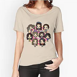 TWICE All 9 Members in Chibi Version - Tzuyu, Mina, Momo, Jihyo, Jeongyeon, Dahyun, Chaeyoung, Nayeon, Sana Relaxed Fit T-Shirt