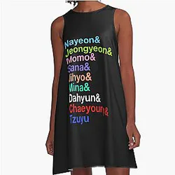 Nayeon, Jeongyeon, Momo, Sana, Jihyo, Mina, Dahyun, Chaeyoung, Tzuyu Twice's Names (Colors Ver.) A-Line Dress