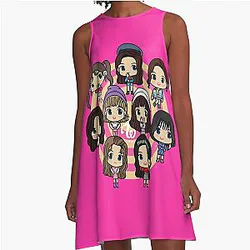 TWICE All 9 Members in chibi version - Tzuyu, Mina, Momo, Jihyo, Jeongyeon, Dahyun, Chaeyoung, Nayeon, Sana A Line Dress