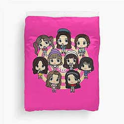 TWICE All 9 Members in chibi version Tzuyu Mina Momo Jihyo Jeongyeon Dahyun Chaeyoung Nayeon Sana Duvet Cover