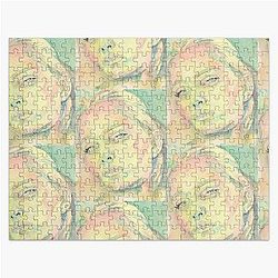 Blonde Beauty, Uma Thurman Type Modern Portrait of Woman Jigsaw Puzzle