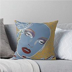 Uma Thurman Inspired Line-work Portrait Throw Pillow