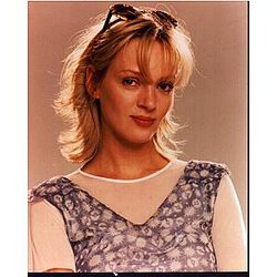 Posterazzi Uma Thurman In White And Blue Dress With Photo Print (8 x 10) - Item #[MVM51523