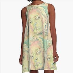 Blonde Beauty Uma Thurman Type Modern Portrait of a Woman A-Line Dress