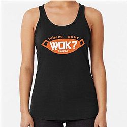 Uncle Roger asks Where is Your Wok - Orange Racerback Tank Top