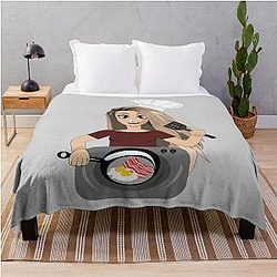 Valkyrae making bacon and eggs for breakfast Throw Blanket
