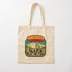 Downtown Vancouver Vintage Travel Decal Cotton Tote Bag