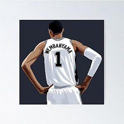 Victor Wembanyama Vector Back White Above Waist Poster
