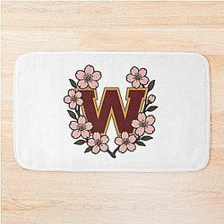 Washington Commanders Cherry Blossoms Illustration Bath Mat