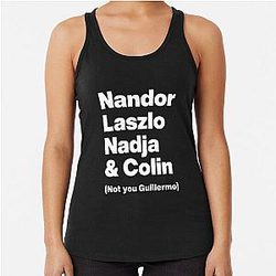 Nandor Laszlo Nadja and Colin - What We Do In the Shadows White Text Graphic Racerback Tank Top