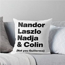 Nandor Laszlo, Nadja, and Colin (Not You, Guillermo) - What We Do in the Shadows Black Text Graphic Throw Pillow