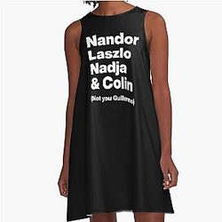 Nandor Laszlo and Nadja Colin - What We Do In the Shadows - White Text Graphic A-Line Dress