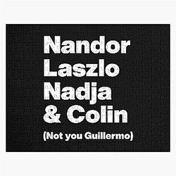 Nandor Laszlo and Colin (Not you Guillermo) - What We Do In the Shadows - White Text Graphic Jigsaw Puzzle