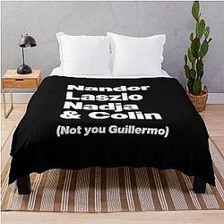 Nandor Laszlo Nadja and Colin (Not you) - What We Do In the Shadows - White Text Graphic Throw Blanket