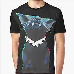 White Collar Black Cat Graphic T-Shirt