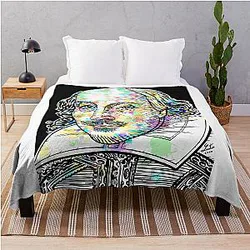 WILLIAM SHAKESPEARE Watercolor Portrait Throw Blanket