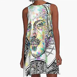 William Shakespeare watercolor and ink portrait A Line Dress