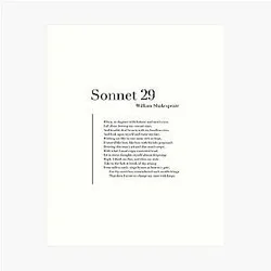 Sonnet 29 by William Shakespeare Print