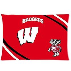 Simple NCAA Wisconsin Badgers Custom Rectangle Pillowcase Cover 20x30 Standard Size Snap On Case