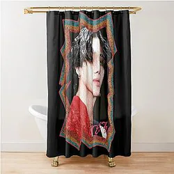 Jung Wooyoung ATEEZ Wooyoung Korean Kpop Retro Color Oil Paint Shower Curtain