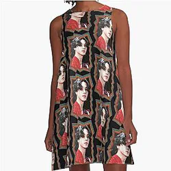 Jung Wooyoung ATEEZ Korean Kpop Retro Color Oil Paint A-Line Dress