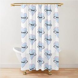 Seventeen's Woozi K-Pop Heart Scrapbook Design - Blue and Pink Carat Shower Curtain
