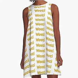 Golden A-Line Balloon Label Dress with Woozi Foil