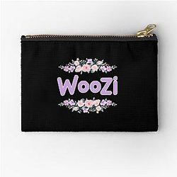 Purple Flower Woozi Label Black Zipper Pouch