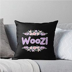 Purple Woozi Label (Black) Throw Pillow
