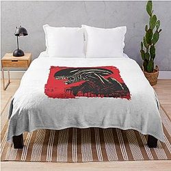 Red Xenomorph Horror Sci-Fi Alien Illustration Throw Blanket