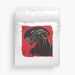 Red Xenomorph Alien Illustration Duvet Cover