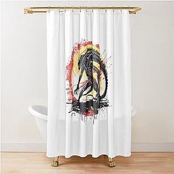 Retro Xenomorph Attack Illustration Sci-Fi Horror Art Shower Curtain