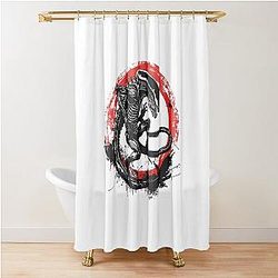 Dynamic Xenomorph Horror Art Sci-Fi Alien Illustration Shower Curtain