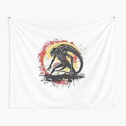 Retro Xenomorph Attack Illustration Sci-Fi Horror Art Tapestry