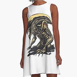 Creeping Xenomorph Horror Art Sci-Fi Alien Illustration A-Line Dress