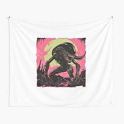Neon Xenomorph Horror Art Sci-Fi Alien Illustration Tapestry