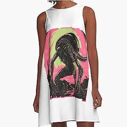 Neon Xenomorph Horror Art Sci-Fi Alien Illustration A-Line Dress