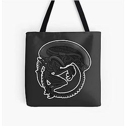 Alien Xenomorph Black and White All Over Print Tote Bag