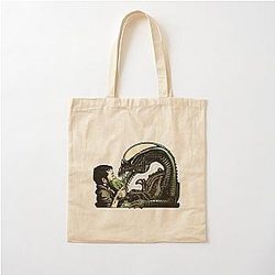 alien xenomorph eating sticker cotton tote bag