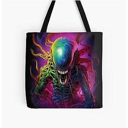 Multi Tentacled Alien Xenomorph Over Print Tote Bag