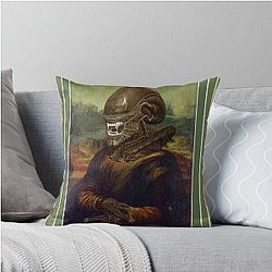 Mona Lisa Alien Xenomorph Throw Pillow