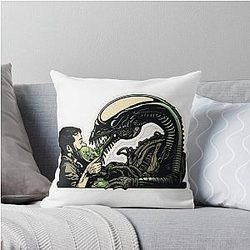 Alien Xenomorph Eating Human Sticker Throw Pillow