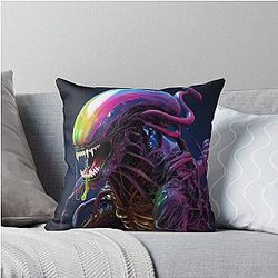 Rainbow Alien Xenomorph Throw Pillow