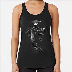 Alien Xenomorph Scratchboard Design Racerback Tank Top