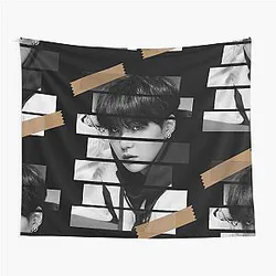 Min Yoongi BTS Suga Korean Kpop Monochrome Design Tapestry